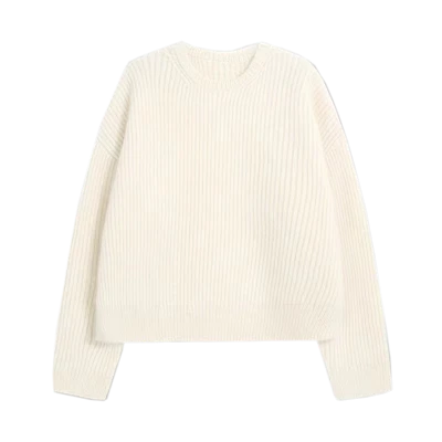 Ladies Designer Extra Fine Ribbed Wool Sweater
